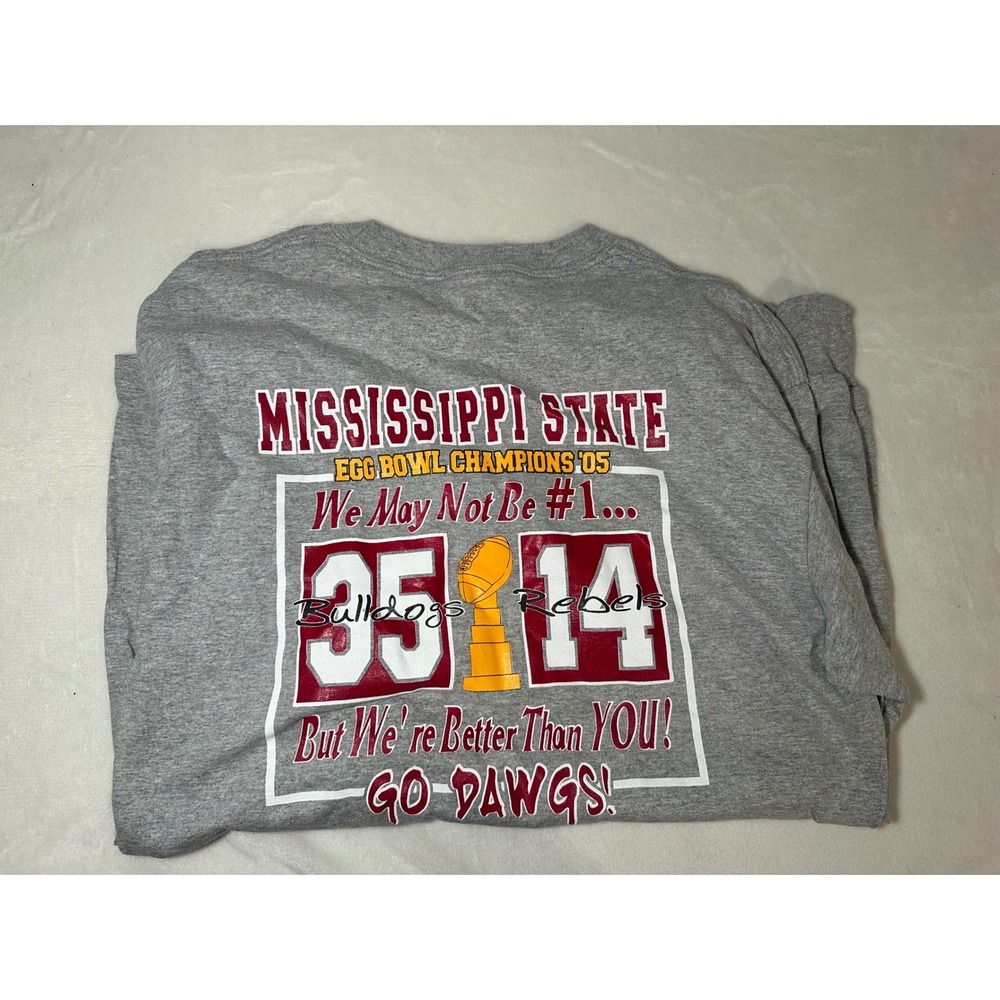 Mississippi State Bulldogs Egg Bowl Champions 2005 T-Shirt Long Sleeve Gray XL